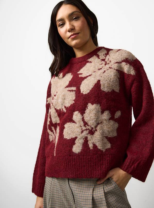 Burgundy Floral Oversized Jumper L